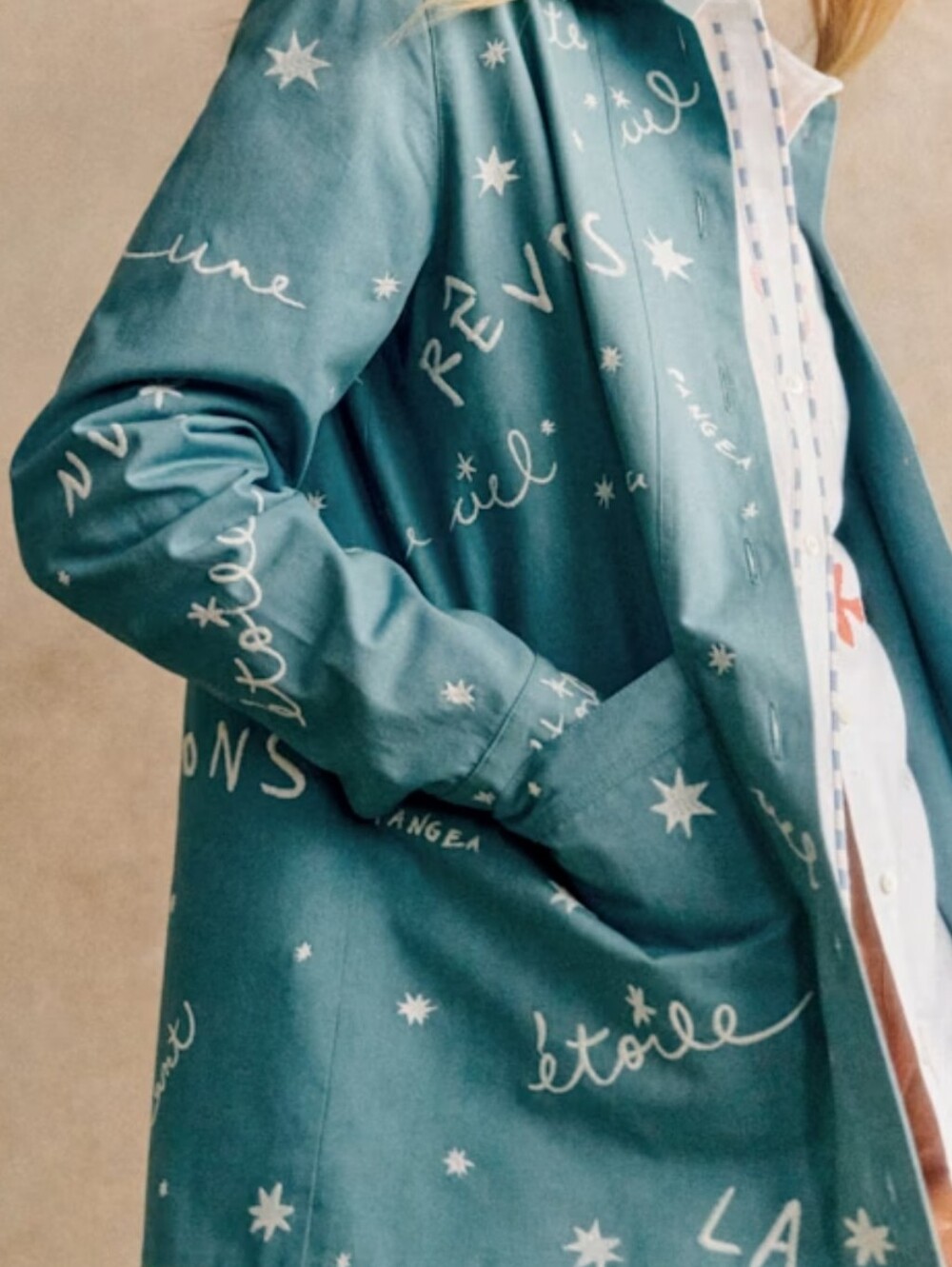 S Sézane x Pangea Will Chore Jacket Embroidery Written Out - Picture 2 of 15